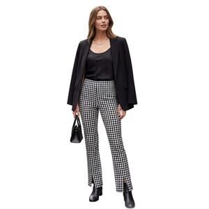 Joseph Ribkoff Black White Gingham Check Pants Seersucker Split Hem Size 6